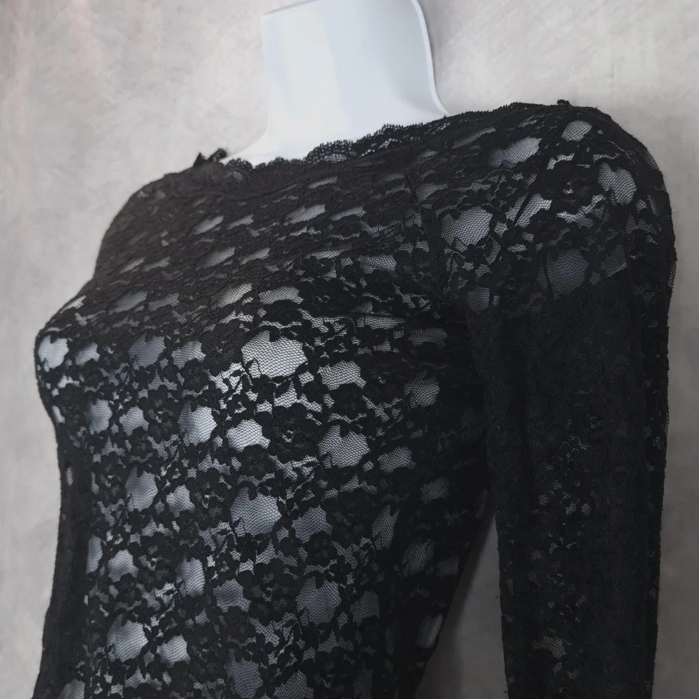 Free People Top Womens XS Black Floral Lace Sheer Coquette Fairy Goth Y2K